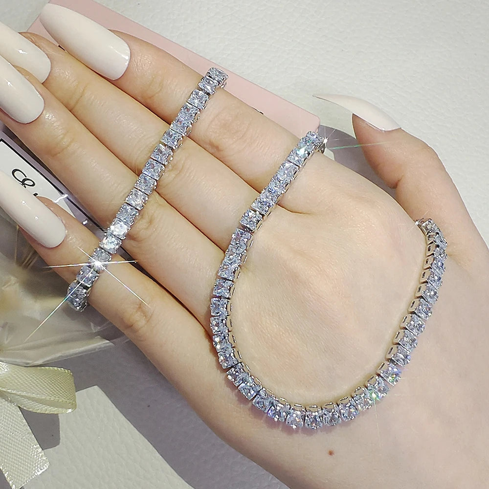 2024 New Trendy White Color Bracelet Bangle and Necklace Pendant Set for Women Anniversary Gift Jewelry Wholesale S7207-X7330