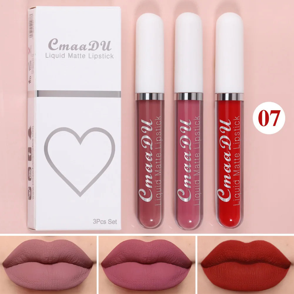 1/3pcs Matte Lipstick Set Liquid Waterproof Velvet Sexy Red Lip Gloss Kit Makeup Lasting Non-stick Cup Lip Tint Beauty Cosmetics