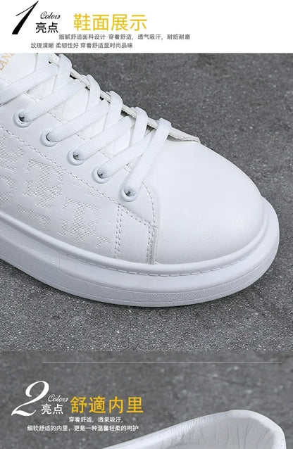 2026 Men's Casual Shoes Spring and Autumn Flat-soled Casual Leather Shoes Sports Shoes Black and White Men's Thick-soled Shoes