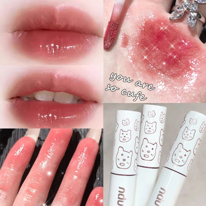 Cute Bear Liquid Lip Gloss Waterproof Non-stick Long Lasting Mirror Water Lip Glaze Lipstick Lip Gloss Beauty Cosmetic Makeup
