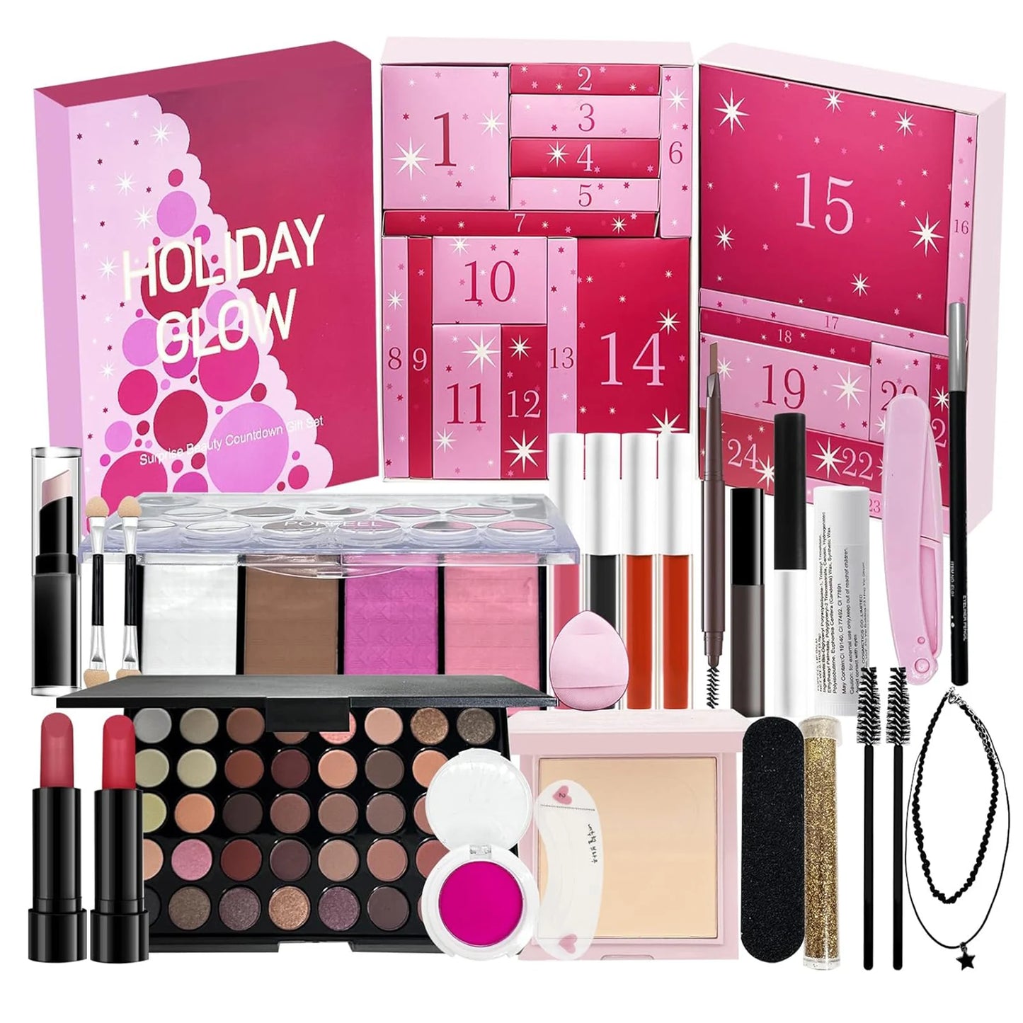 24-Days Makeup Box Countdown Calendar Eye Shadow Lipstick & Make-up Brush Beauty Advent Calendars For Women/Girls Surprise Gifts