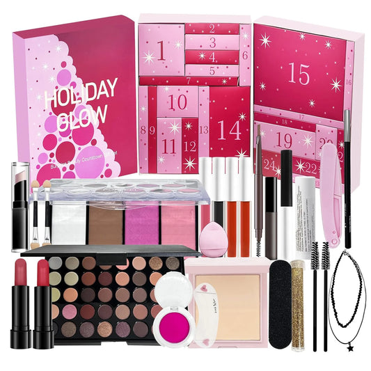 24-Days Makeup Box Countdown Calendar Eye Shadow Lipstick & Make-up Brush Beauty Advent Calendars For Women/Girls Surprise Gifts