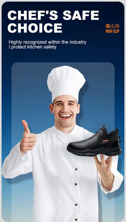 Fashionable men's leather shoes Waterproof and anti slip chef shoes Wear resistant men's casual shoes oil resistance Chef's boot