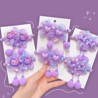 Children Flower Hair Rings Girls Pink Princess Elastic Flower Furball Hair Rings