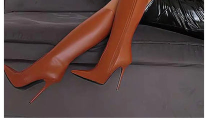 Arden Furtado Patent Leather Skinny boots Pointed toe Side zipper Super high heel Knee high boots Extra large size boots