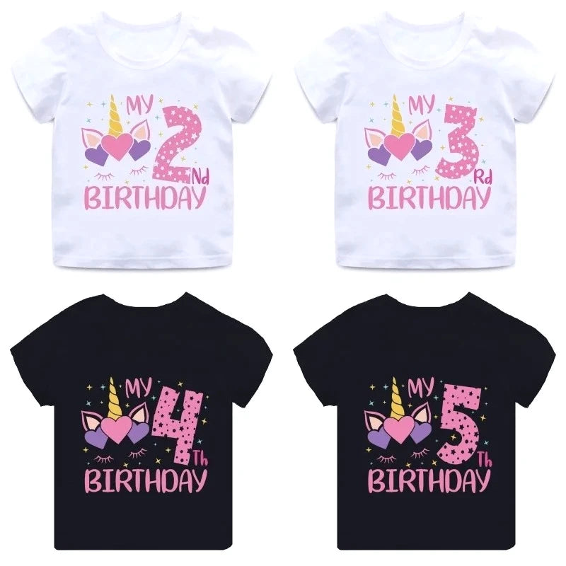My 1 2 3 4 5 6 7 8 9 Th Years Birthday Unicorn Print Cute Girls Clothes Summer Short Sleeve Kids T Shirt Baby Customize T-Shirts