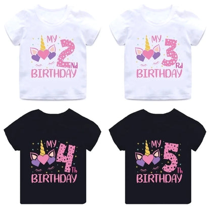 My 1 2 3 4 5 6 7 8 9 Th Years Birthday Unicorn Print Cute Girls Clothes Summer Short Sleeve Kids T Shirt Baby Customize T-Shirts
