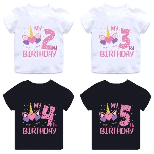 My 1 2 3 4 5 6 7 8 9 Th Years Birthday Unicorn Print Cute Girls Clothes Summer Short Sleeve Kids T Shirt Baby Customize T-Shirts