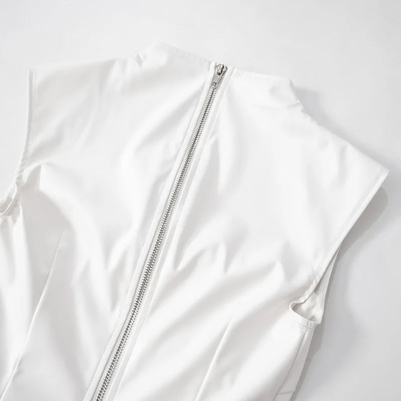 Talenza Women's Leather Vest Dress Sexy PU Leather Vest Short Dress Solid Gloves Pleated Sleeveless Street Y2k Party Club Dress