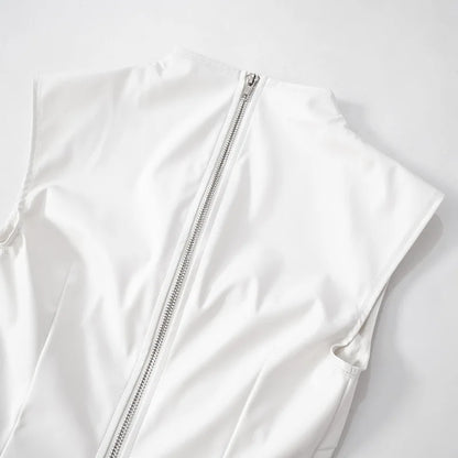 Talenza Women's Leather Vest Dress Sexy PU Leather Vest Short Dress Solid Gloves Pleated Sleeveless Street Y2k Party Club Dress