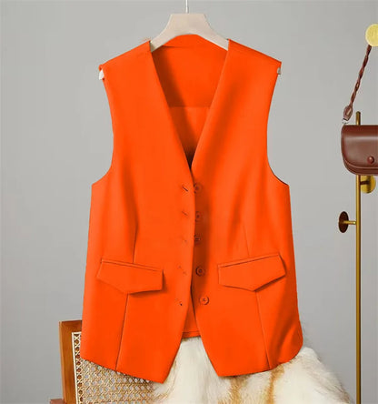 Vest Women Sleeveless Jacket Waistcoat V Neck Single Breasted Tops Outerwear Spring Summer Female 2025 Office Lady Vintage Coat