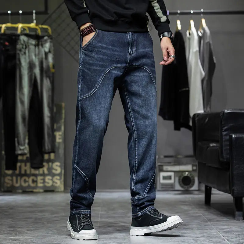 Spring Autumn Men's Jeans Luxury Fashion Plus Size 44 Boyfriend Streetwear Casual Harem Denim Jeans Pants Blue Designer Trousers