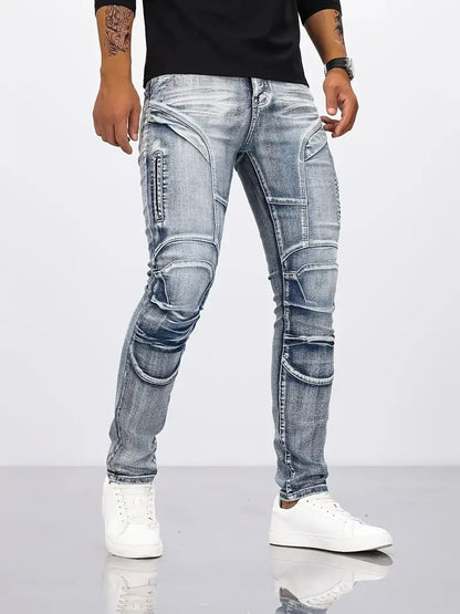New Distressed Men Jeans Denim Holes Skinny Vintage Wash Solid Pencil Pants 2024 Ankle Length Sheath Punk Style Pockets Slim