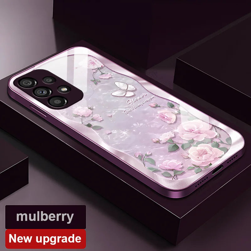 Butterfly shell pollen for Samsung Galaxy S10 4G S20 11E 30 S21 21Fe 22 S24 Pro S23 Ultra 5G S8 S9 Tempered glass phone case