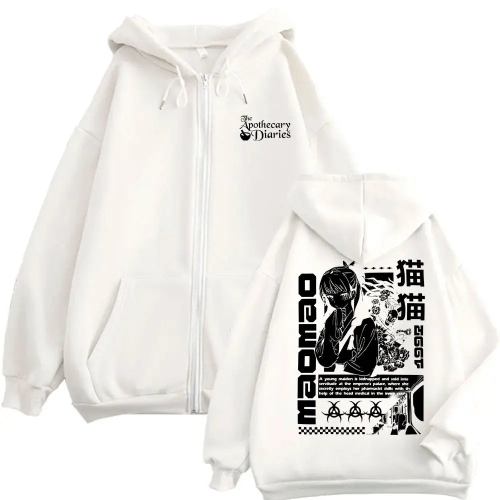 Anime The Apothecary Diaries Zipper Hoodie Cute Kawaii Maomao Graphic Zip Up Jacket Men Women Casual Oversized Zip Up Sweatshirt