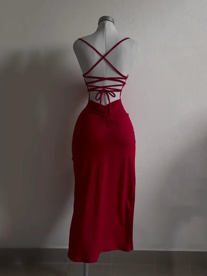 2025 explosive new dress summer high sensibility halter strap Spice Girl bag hip dress