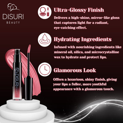 DISURI Beauty Glossy Blast Lip Gloss - Pink Berry Pie