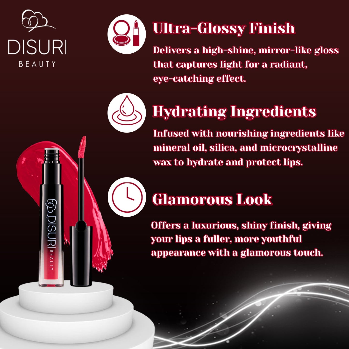 DISURI Beauty Glossy Blast Lip Gloss - Pink Fire