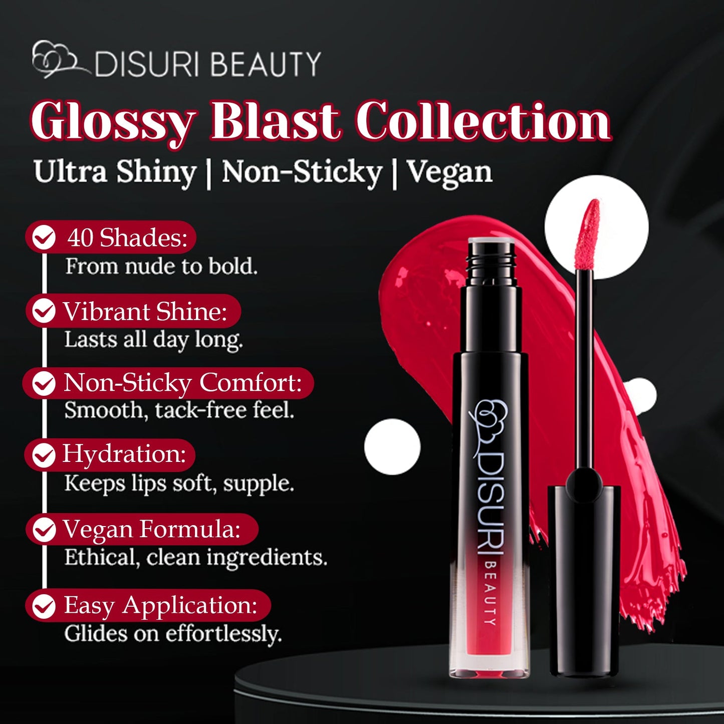 DISURI Beauty Glossy Blast Lip Gloss - Pink Fire
