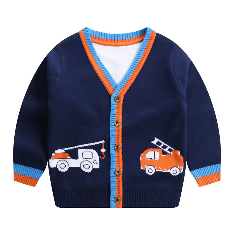 Baby Boy And Girl Various Cartoon Pattern Single Breasted Design V-Neck Cardigan-0
