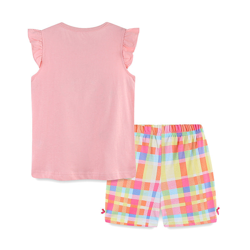 Summer Baby Kids Cartoon Jellyfish Pattern Vest and Plaid Shorts Clothing Set for Girls-1