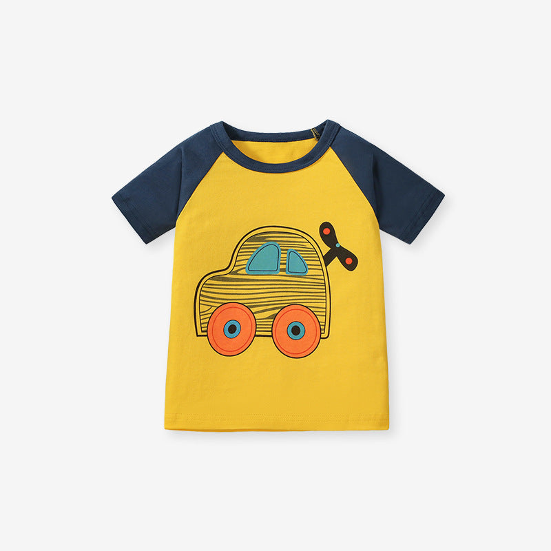 Boys’ Vehicles Cartoon Pattern Short Sleeves T-shirt in European and American Style for Summer-1