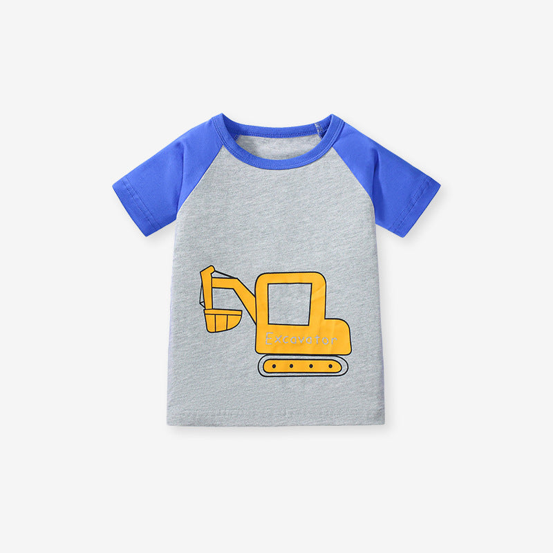 Boys’ Vehicles Cartoon Pattern Short Sleeves T-shirt in European and American Style for Summer-2