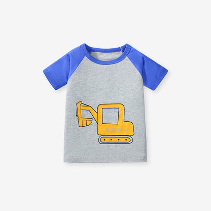 Boys’ Vehicles Cartoon Pattern Short Sleeves T-shirt in European and American Style for Summer-2