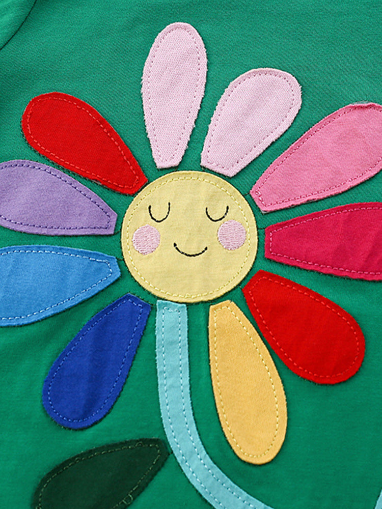 Girls’ Sunflower Cartoon Pattern Short Sleeves T-Shirt In European And American Style For Summer-2
