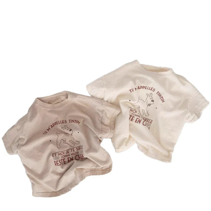 Summer Hot Selling Baby Kids Unisex Short Sleeves Cartoon Puppy Pattern T-shirt-3