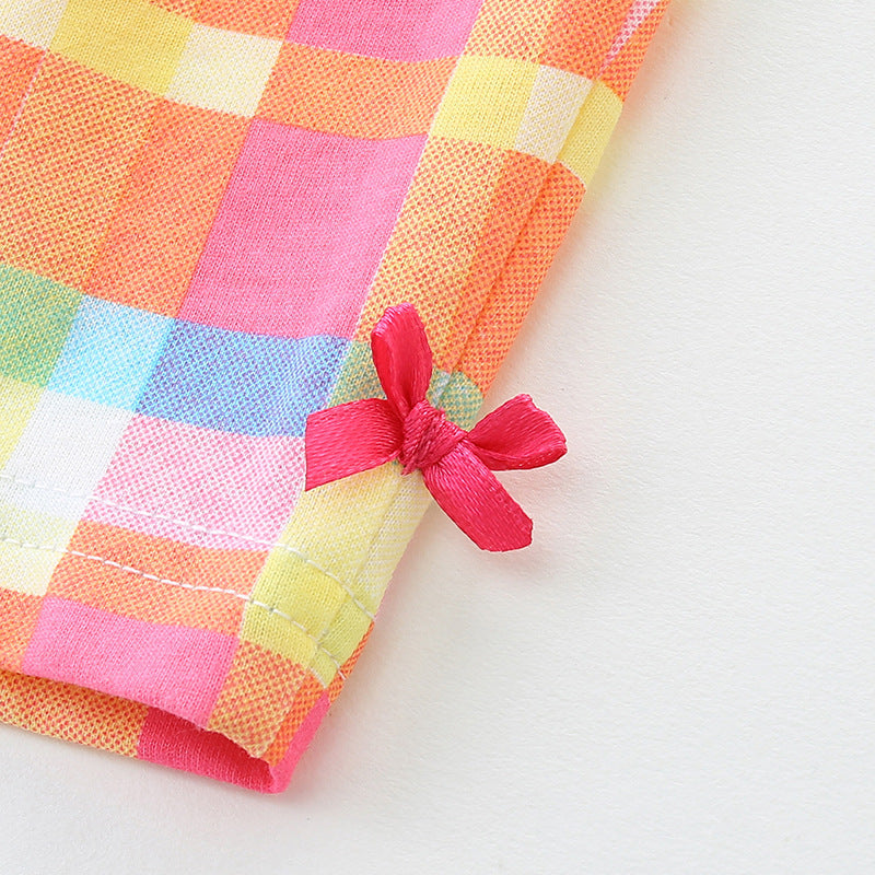 Summer Baby Kids Cartoon Jellyfish Pattern Vest and Plaid Shorts Clothing Set for Girls-3