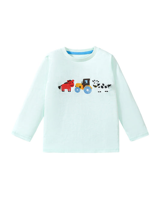 Arrival Autumn Boys’ Animals And Truck Cartoon Pattern Long Sleeves T-Shirt In European And American Style For Summer-0