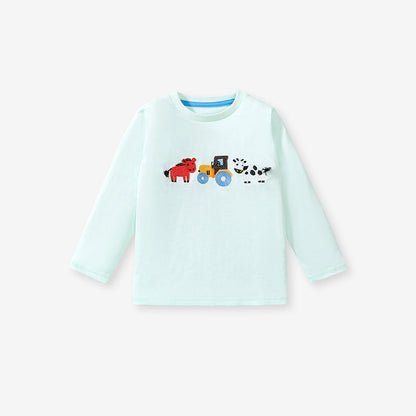 Arrival Autumn Boys’ Animals And Truck Cartoon Pattern Long Sleeves T-Shirt In European And American Style For Summer-1