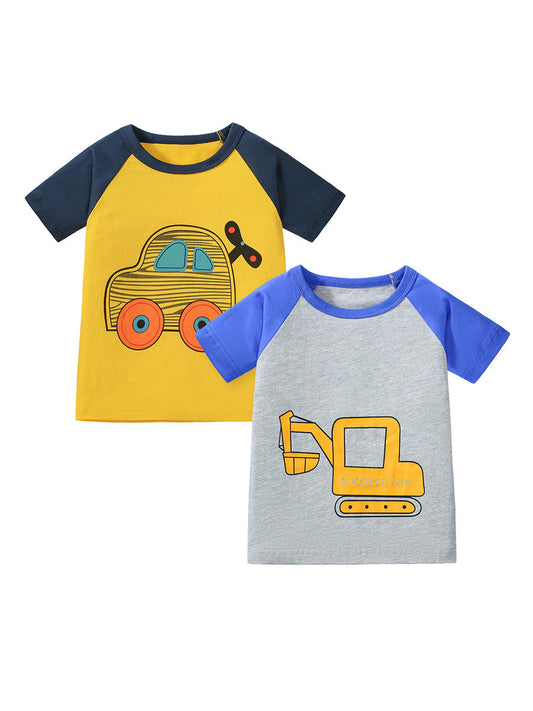 Boys’ Vehicles Cartoon Pattern Short Sleeves T-shirt in European and American Style for Summer-0